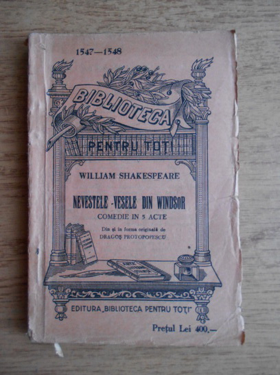 William Shakespeare Nevestele Vesele Din Windsor Comedie In 5 Acte 1930 CumpÄrÄ